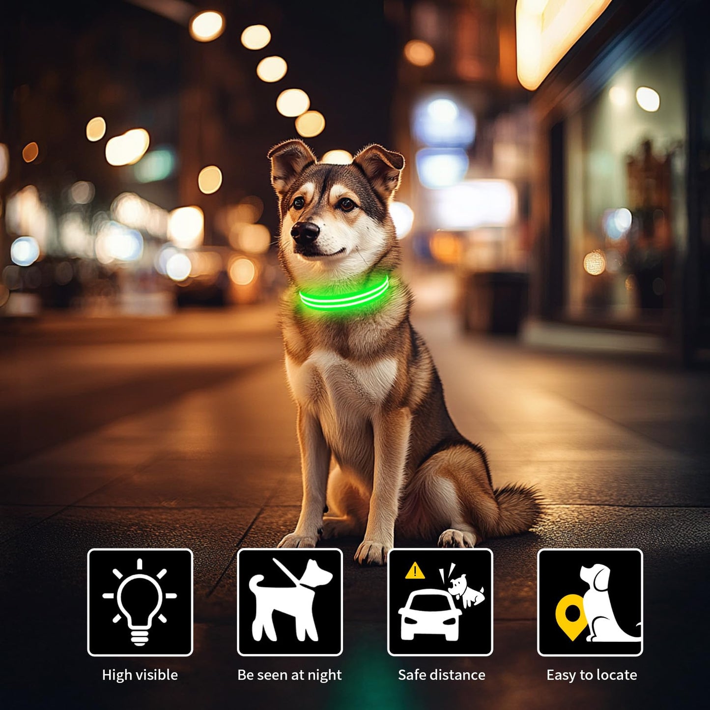 LED Dog Collar, USB Rechargeable Light Up Dog Collar, Adjustable Glowing Dog Collars, Comfortable Soft Collar for Small, Medium, Large Dogs Night Walking-Green S