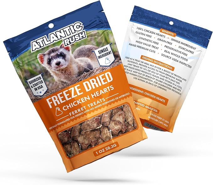 Freeze Dried Small Pet Treats - Resealable Bag of Treats for Ferrets - Ferret Snacks - Single Ingredient Ferret Food With No Preservatives Or Fillers- Small Animals Treats (1oz, chicken Heart)