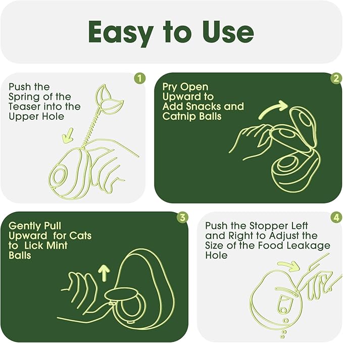 Cat Toys for Indoor Cats, Cat Puzzle Feeder, Cat Treat Ball with Tumbler Design, Holds Catnip Balls, Avocado Styling with Engaging Teaser Wand, Bell Sound, Slow Food Dispenser, for Pets