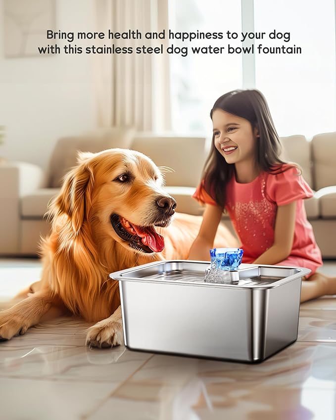 Large Dog Water Fountain Dispenser - 3 Gallon Stainless Steel Pet Water Fountain with 4 Filters for Large Dogs, Automatic Big Dog Water Bowl Dispenser Drinking for Multi-pet, Easy to Clean, Quiet Pump