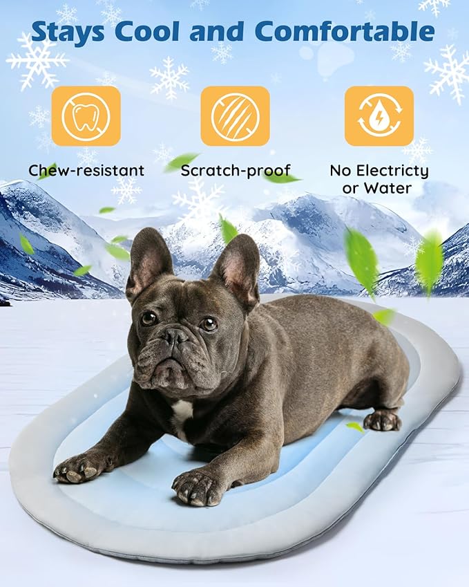 Pet Dog Cooling Mat 35“x19” Reversible Cooling Pad for Dogs and Cats, Comfort Ice Silk Cotton Summer Dog Bed Outdoor Indoor Washable, Ideal for Kennel Sofa Floor Car Seats
