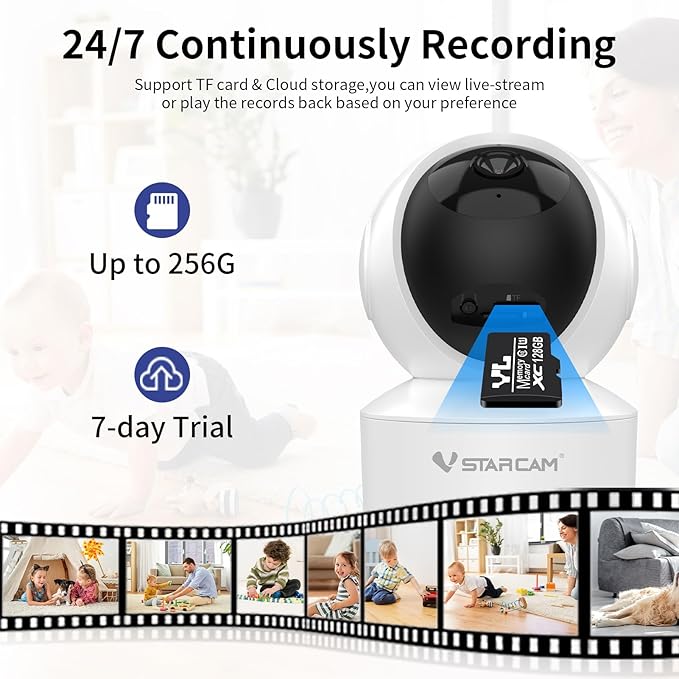 VSTARCAM 3MP Pet Camera Indoor with Phone App, 360° Indoor Security Camera with Color Night Vision, Motion Detection & 2-Way Audio, 24/7 SD & Cloud Storage,2.4GHz WiFi, in Plug 06