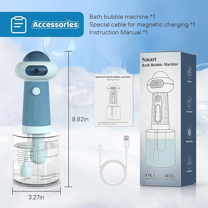 Electric Dog Shampoo Dispenser,IPX7 Cat Shampoo Sprayer,Pet Bath Supplies Automatic Foaming Shampoo Dispenser for Dog Deep Cleaing,Kitchen Sink,Bathroom Blue