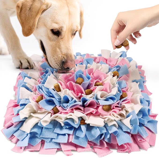 Pet Snuffle Mat for Dogs, Dog Feeding Mat, Nosework Training Mats for Foraging Instinct Interactive Puzzle Toys (Pink&SkyBlue&White)