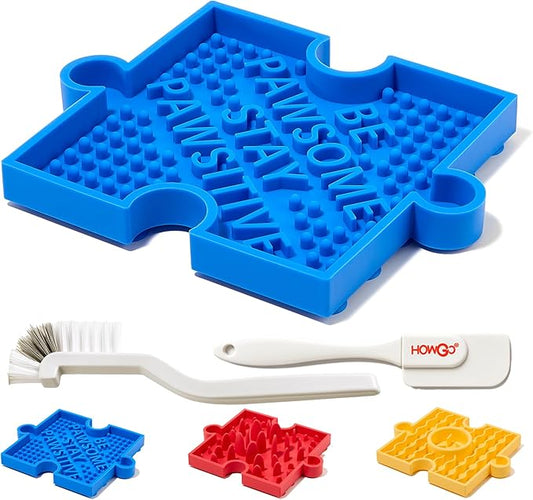 HowGo Puzzle Slow Feeder Lick Mat for Dogs, 38+ Suction Cups | Non-Slip Heavy Duty Maze Enrichment Bowl BPA-Free Silicone | Reduce Boredom Anxiety Free Combination (1PC, Blue)