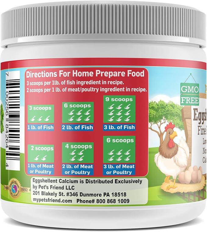 Calcium for Dogs and Cats - Fine Eggshell Powder - Strong Hip & Joint Supplement for Dogs and Cats- Dietary Supplement - No Additives - Pet's Friend Eggshellent Calcium 6oz