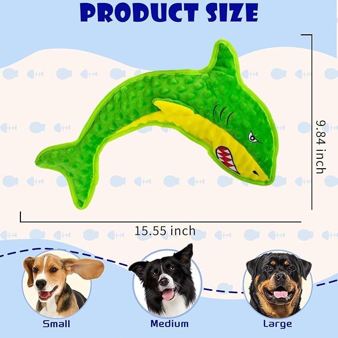 Squeaky Dog Toy No Stuffed Dog Toys,Green Shark Puppy Toys for Small Medium Large Breed pups Teething Interactive Toy to Keep Them Busy, Best Christmas Birthday Gift