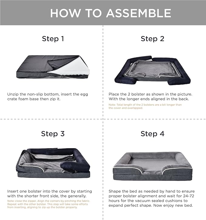 Made4Pets Orthopedic Dog Bed for Medium Large Dogs, Supportive Foam Medium Large Pet Bed Sofa with Washable Removable Cover, Waterproof Dog Couch Bed, Non-Slip Bottom and Egg-Crate Foam, Grey