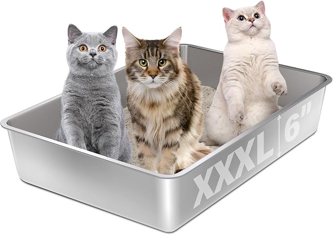 Stainless Steel Litter Box, XXXL Extra Large Cat Litter Boxer,Steel litterbox for Big Cat,Multiple Cats,Easy to Clean,Non Stick and No Smell,28x20x6inch