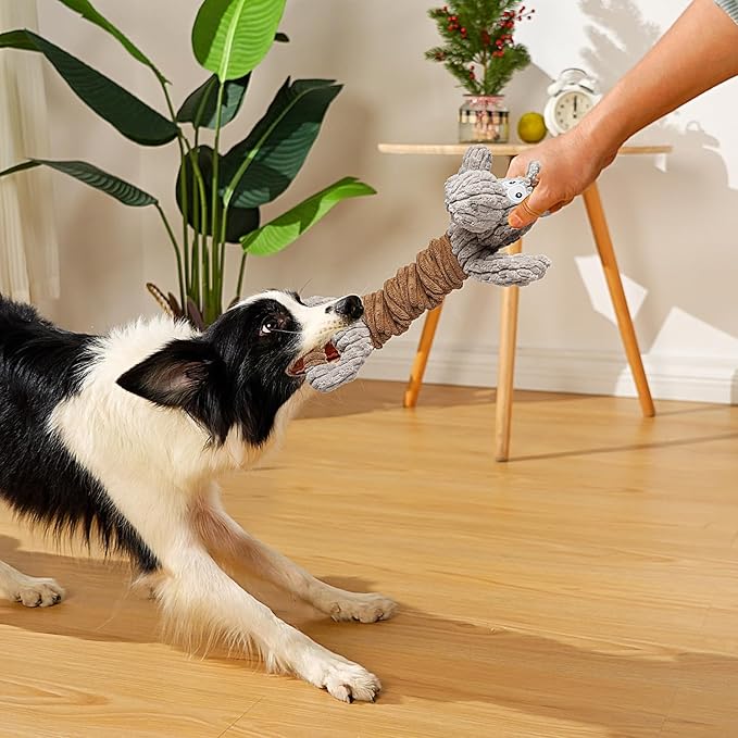 Squeaky Dog Toy, Durable Dog Toy Large Breed, Tug of War Dogs Interactive Toy, Stuffed Plush Puppy Toys with Crinkle Paper for Small, Middle, and Big Dogs(Tug of War Series, Donkey)