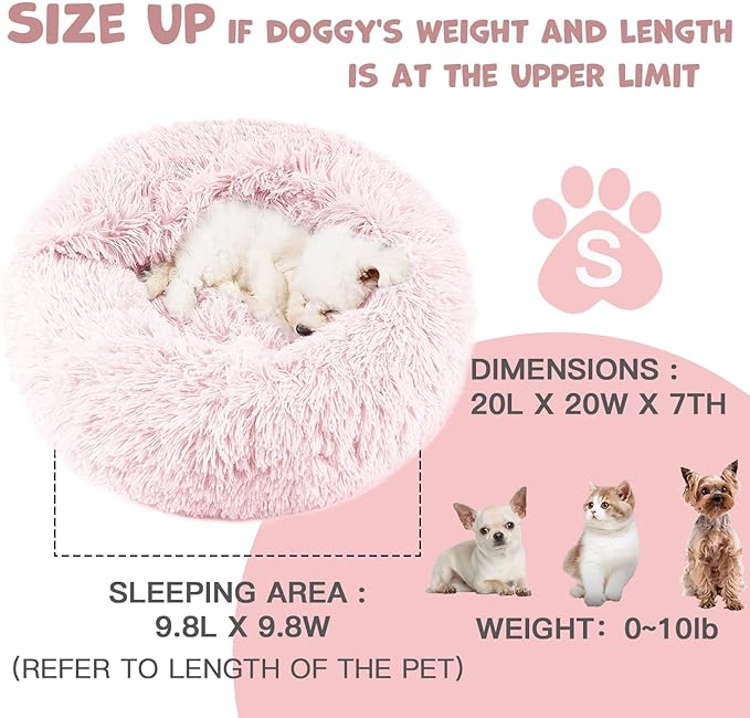 Himax Dog Beds for Small Dogs&Cats, Comfort Dogs Beds with Blanket Attached, Calming Anti-Anxiety Fluffy Dog Bed Washable (20"/26"/35") Pink