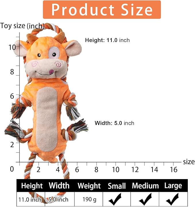 Dog Toys, Tug of War Dog Toys for Large Breed, Cute Squeaky Interactive Dogs Toy with Crinkle Paper, Plush Puppy Chew Toy for Small, Middle, Big Dogs (Cow-SS)