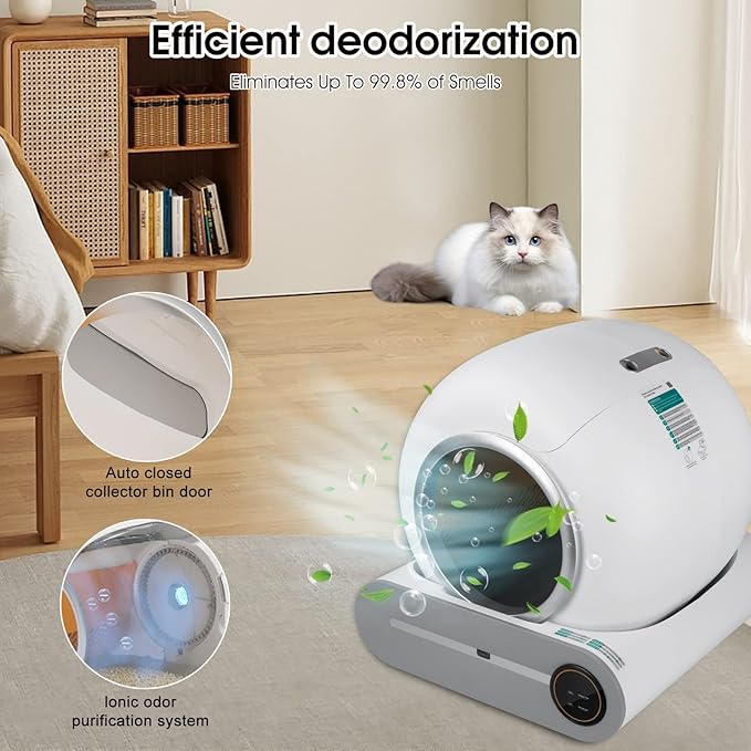 Self-Cleaning Cat Litter Box,Large Capacity Automatic Cat Litter Box, App-Controlled Automatic Cleaning Litter Box with Strong Deodorizer, 65L+ 9L of Space (2023 Latest Model)