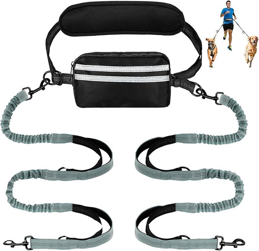 Hands Free Dog Leash with Pouch,Double Leash for Two Dogs