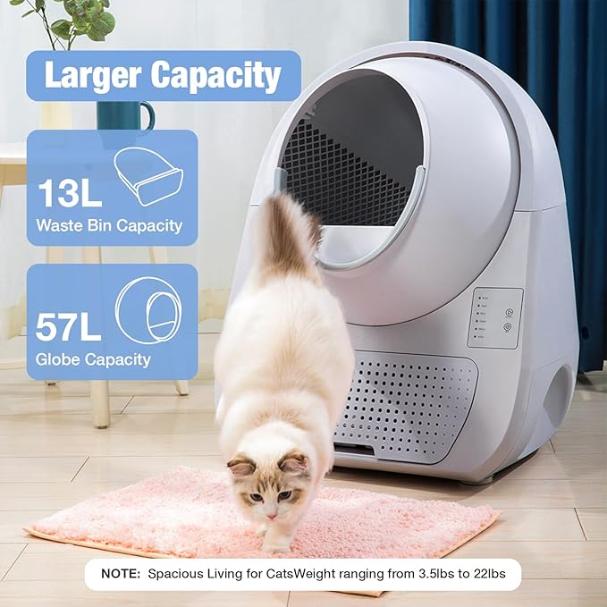 CATLINK Self Cleaning Cat Litter Box, Auto Safety Sensors for Multiple Cats 3.5~22 pounds, Double Odor Removal with Trash Bags(Young Version)