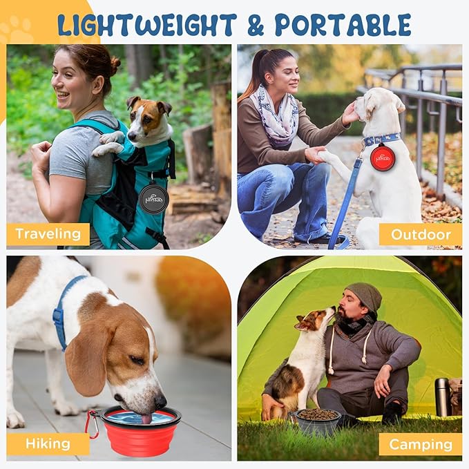 Large Collapsible Dog Bowls, 2 Pack 34oz Portable Travel Dog Bowls, Foldable Water Bowl for Dogs, Pet Feeding Watering Dish with Carabiner, Food Grade Silicone BPA Free(Red+Black, L)