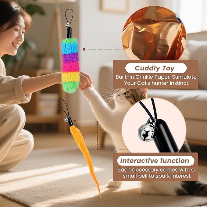Interactive Cat Toys for Indoor Cats - Cat Ball Toy Attachment with Feather Toys and Worm Toys, Refills for Smart Exercise Cat Ball Tail