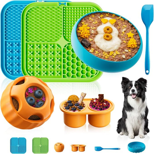 KILIN Dog Enrichment Toys 6 Pack - Dog Toys to Keep Them Busy, Lick Mat, Ball & Bowl with Peanut Butter, Frozen Treat Puzzle Dispenser for Anxiety Relief, Reduce Boredom, Perfect for Bathing Grooming