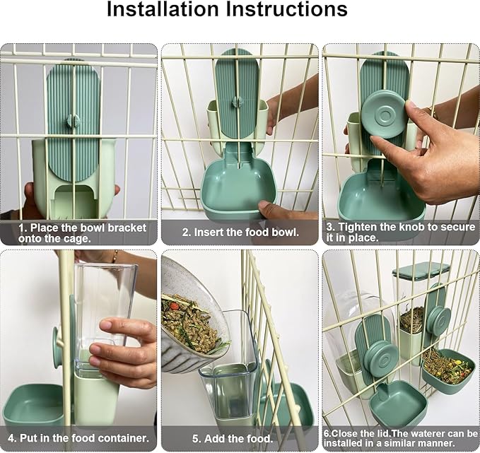 Hanging Automatic Pet Food Water Dispenser, 35oz Rabbit Feeder for Cage Gravity Feeder Siphon Waterer Set for Rabbit Chinchilla Hedgehog Ferret Cat Puppy (Green)