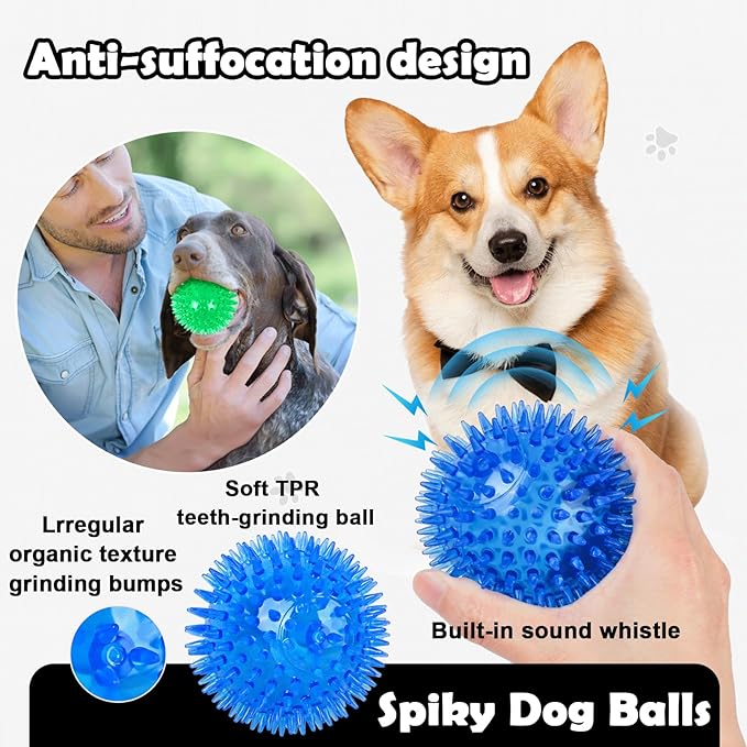 12 Pack Squeaky Dog Toys,2.5" Spiky Dog Balls,TPR Rubber Puppy Toys for Aggressive Chewers,Puppy Chew Toys Cleans Teeth and Gum Health,Squeaky Dog Balls for Small Medium Large Pet Dog Toys