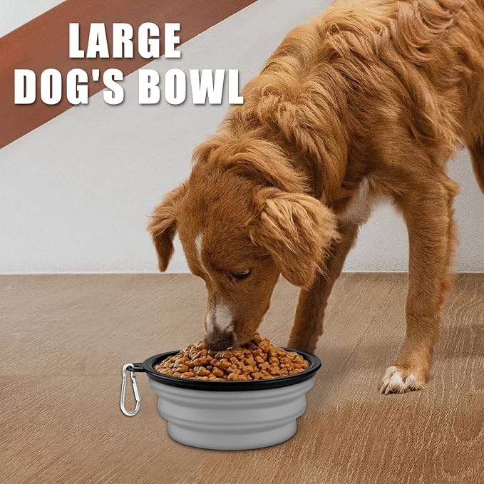 Collapsible Dog Bowls - 2 Pack Large Size for Large/Medium Dogs, Portable Travel Water Bowl with 2 Carabiners
