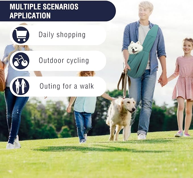 Dog Carrier Sling - Extra Wide Padded Shoulder Straps, Adjustable Hands-Free Small Dog Camier, Ergonomic Design for Travel and Daily Walks, for Small Dogs and Cats 12 lbs, (Peacock Blue)