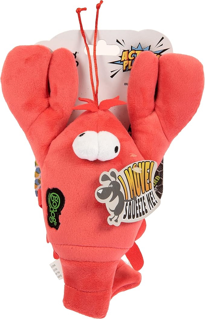 goDog Action Plush Lobster Animated Squeaky Dog Toy, Chew Guard Technology - Red, One Size