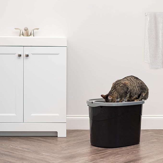IRIS USA Top Entry Cat Litter Box, Large Enclosed with Litter Catching Lid and Scoop, Dog Proof, Cat Litter Box, Black/Gray