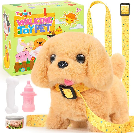 Tagitary Plush Toys Walking Dog Toys That Can Walk, Bark and Wag Tail,Interactive Electronic Pet Toys Puppy with Leash,Easter Christmas Birthday Gift for Toddlers Kids