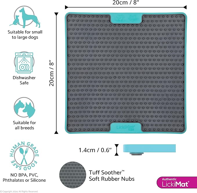 LickiMat Tuff, Heavy-Duty Soother, Dog Slow Feeder Lick Mat, Boredom Anxiety Reducer; Perfect for Food, Treats, Yogurt, or Peanut Butter, Fun Alternative to a Slow Feed Dog Bowl, Turquoise