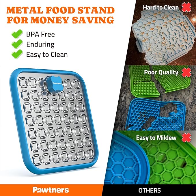 Lick Mat for Dogs: 2 Pack Stainless Steel Lick Mat for Cats, Crate Lick Mat for Dogs Large Breed, Dog Slow Feeder Mat for Bathing Grooming, Slow Feeding, Boredom & Anxiety Reducer, Blue