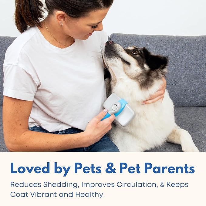 Self Cleaning Slicker Brush for Dogs and Cats - Hair Brush for Medium to Long-haired Pets - Effective, Comfortable, and Easy to Clean - White and Blue