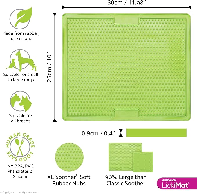 LickiMat X Large Breed Soother Dog Lick Mat, Dog Calmer, Slow Feeder, Anxiety Reliever Alternative to Puzzle Toys, Slow Feeding Bowls. Use Peanut Butter, Wet, Raw, Mixed Food, Healthy Treats - Green