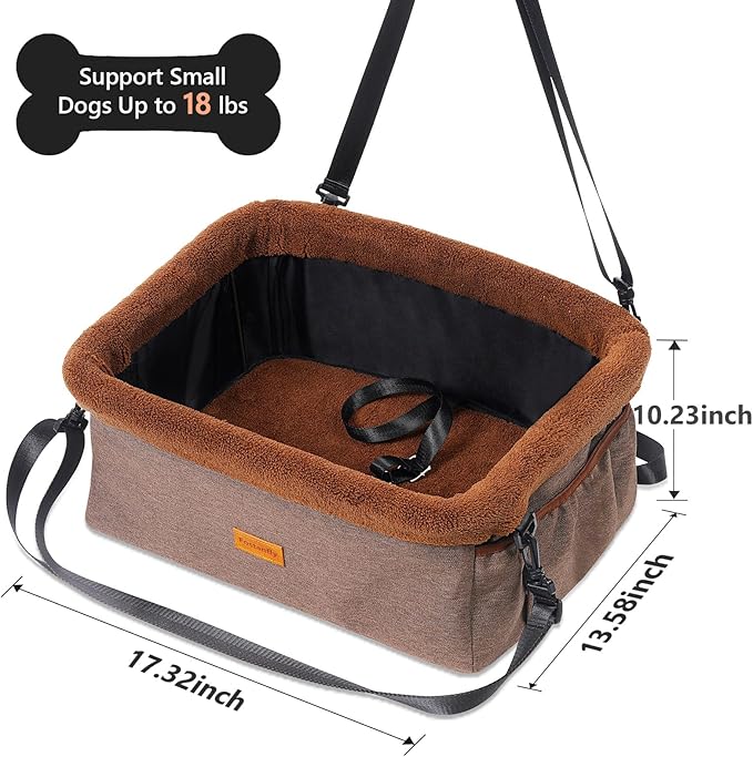 Fostanfly Dog Car Seat for Small Dogs, Upgraded Pet Booster Seat with Metal Frame, Doggy Pet Carseat with Washable Thick Cushion Safety Leash and Storage Pockets