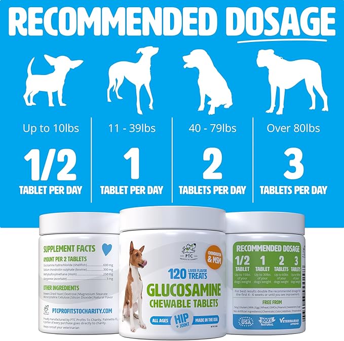 Glucosamine for Dogs with Chondroitin and MSM -Hip and Joint Supplement for Dog Mobility Support and Arthritis Pain Relief -120 Chewable Tablet Treats