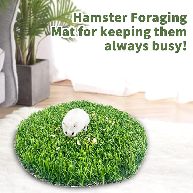 FlidRunest Hamster Foraging Grass Puzzle Hammock Swing, Small Pet Simulation Slow Feeder Mat, Washable Hanging Enrichment Activity for Bunny Guinea Pigs Hedgehog