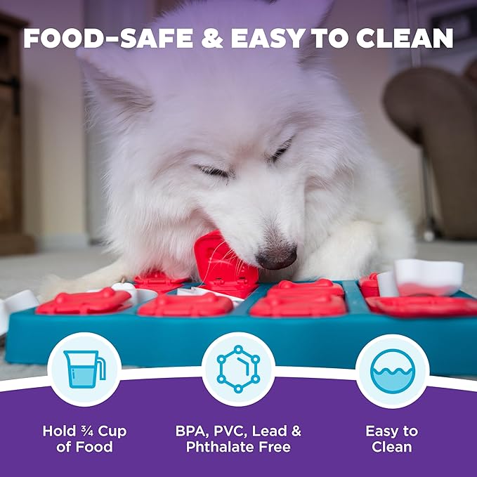 Outward Hound by Nina Ottosson Dog Brick Treat Puzzle Enrichment Toy, Level 2 Intermediate Game, Blue