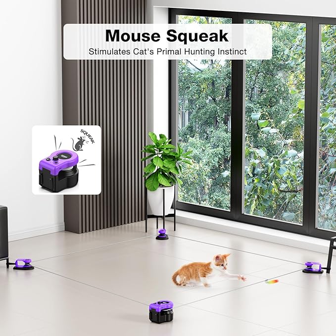 Pet Deluxe Interactive Cat Toys for Indoor Cats, Cat Treadmill Auto/Remote Control DIY Cat Mouse Hunting Toys, Keep Bored Kitten Dog Entertained to Chase, Feather Toy to Exercise Wheel-Purple