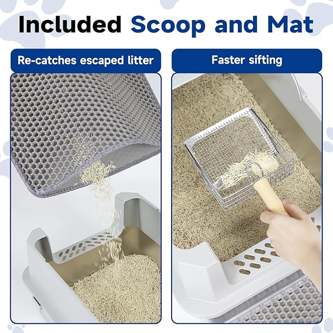 TENTIZON Stainless Steel Cat Litter Box with Lid, XL Large Covered Litter Box with Litter Mat, Metal Scoop, Enclosed Metal Litterbox for Kitten, Big Cats Up to 24lbs, 23.1" L x 14.8" W x 15.2" H