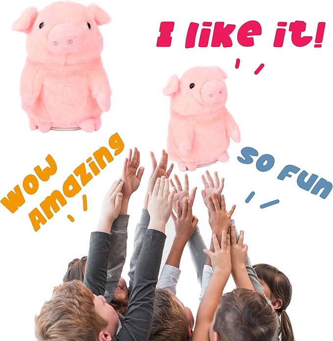 Hopearl Talking Pig Repeats What You Say Piggy Nodding Electric Interactive Animated Toy Speaking Plush Buddy Gift for Toddlers, Pink, 6.5''