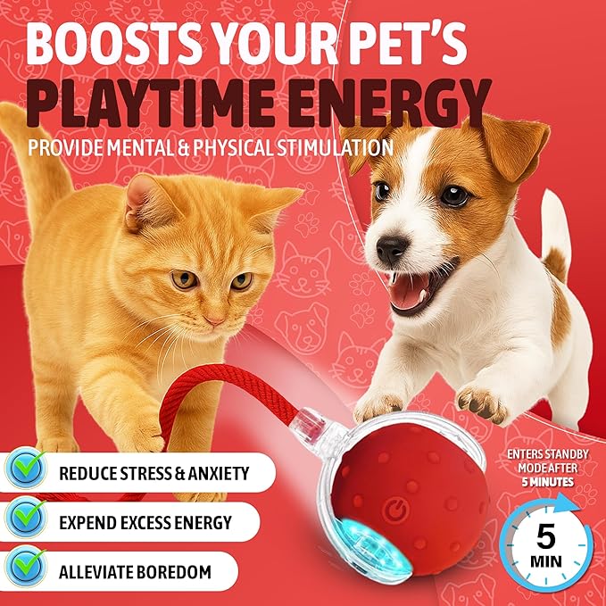 2025 New Interactive Pet Toy Ball for Indoor Cats & Small Dogs – Motion-Activated Automatic Rolling Ball with Chirping Sounds, Elastic Tail, Smart Rechargeable Toy to Keep Pets Active.
