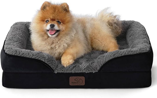 Bedsure Orthopedic Dog Beds for Small Dogs - Washable Small Dog Cat Bed Waterproof, Comfort Pet Couch Sofa with Washable Removable Cover, Pets Bed with Nonskid Bottom, Plush-Black, 24"