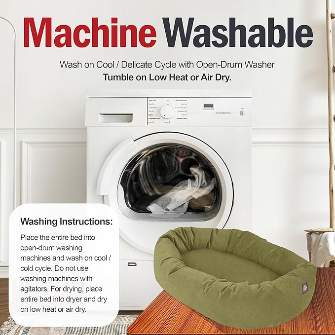 Majestic Pet 32 Inch Suede Calming Dog Bed Washable 32x23x7 (Inch) – Cozy Soft Round Donut Dog Bed with Spine Support for Dogs to Rest Their Head - Pet Bed Medium – Sage (2025)