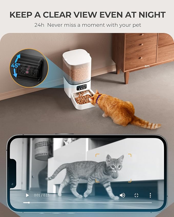 Automatic Cat Feeder with Camera,Adjustable Camera 5G/2.4G WiFi Timed cat Feed, auto cat Feeder, Automatic Pet Dispenser with HD Night Vision