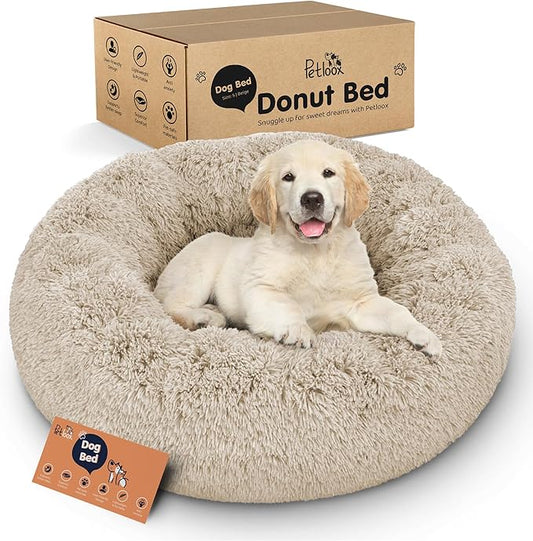 Donut Dog Bed - Premium Comfort for Anxiety Relief - Fluffy & Calming Design with Ultra-Plush Support | Cozy Round Dog Bed with Super Soft Circle Style (Size S Beige)