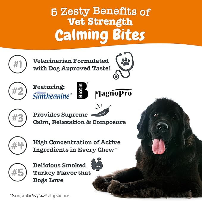 Zesty Paws Vet Strength Calming Chews for Dogs - for Everyday Stress, Relaxation, Composure, and Separation Smoked Turkey 90 Count