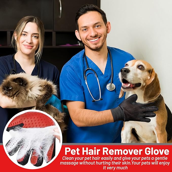 Upgrade Pet Grooming Gloves, Grooming Gloves for Dogs, Cats, Rabbits & Horses with Long and Short Hair, Efficient Pets Hair Remover Mittens - 1 Pair (Red)