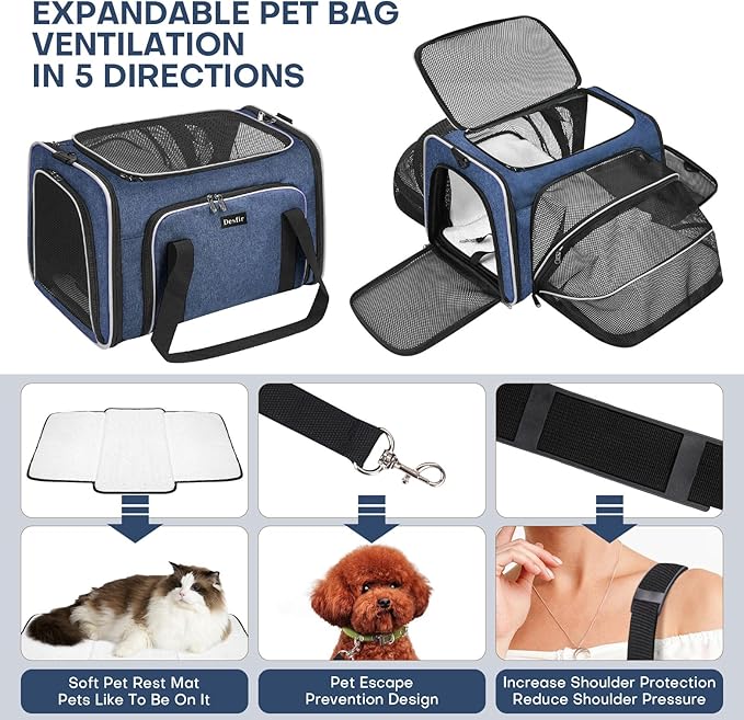 Cat Dog Carrier Bag - Expandable Soft-Sided Travel Pet Carrier with Ventilated Mesh, Fleece Pad, 18x11x11 Inch for Kitten, Rabbit, Puppy,Guinea Pig, Small Animal, Airline Approved