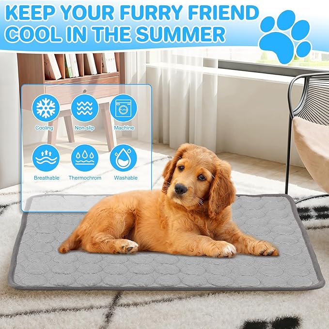 Dog Cooling Mat,2025 New Pet Cooling Mats,Washable Portable Pet Coolings Pad for Dogs & Cats Sleeping Mats for Summer,Portable Dog Cool Bed for Home & Outdoor, Keep Cool (Blue-M-24×20")