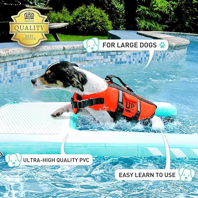 Inflatable Large Dog Water Ramp Float Floating Ramp-Swimming Pets Up to 200 Pounds Large Dogs-Inflatable Stairs for Boats, Docks, with Pump/Rope/Repair Kit - PVC Anti-Slip Fabric